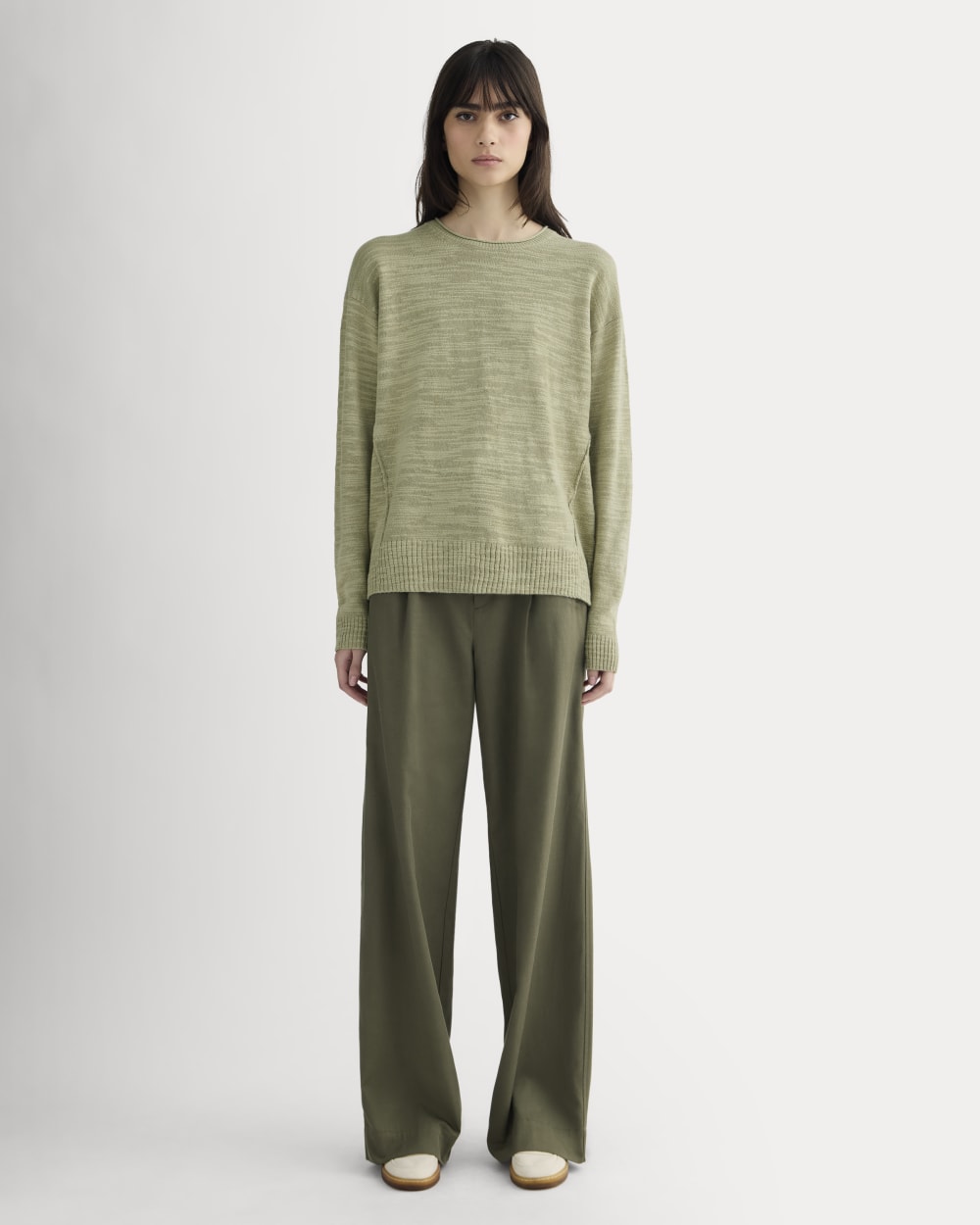 The Slouch Sweater in Cotton Linen in Eucalyptus — detail view