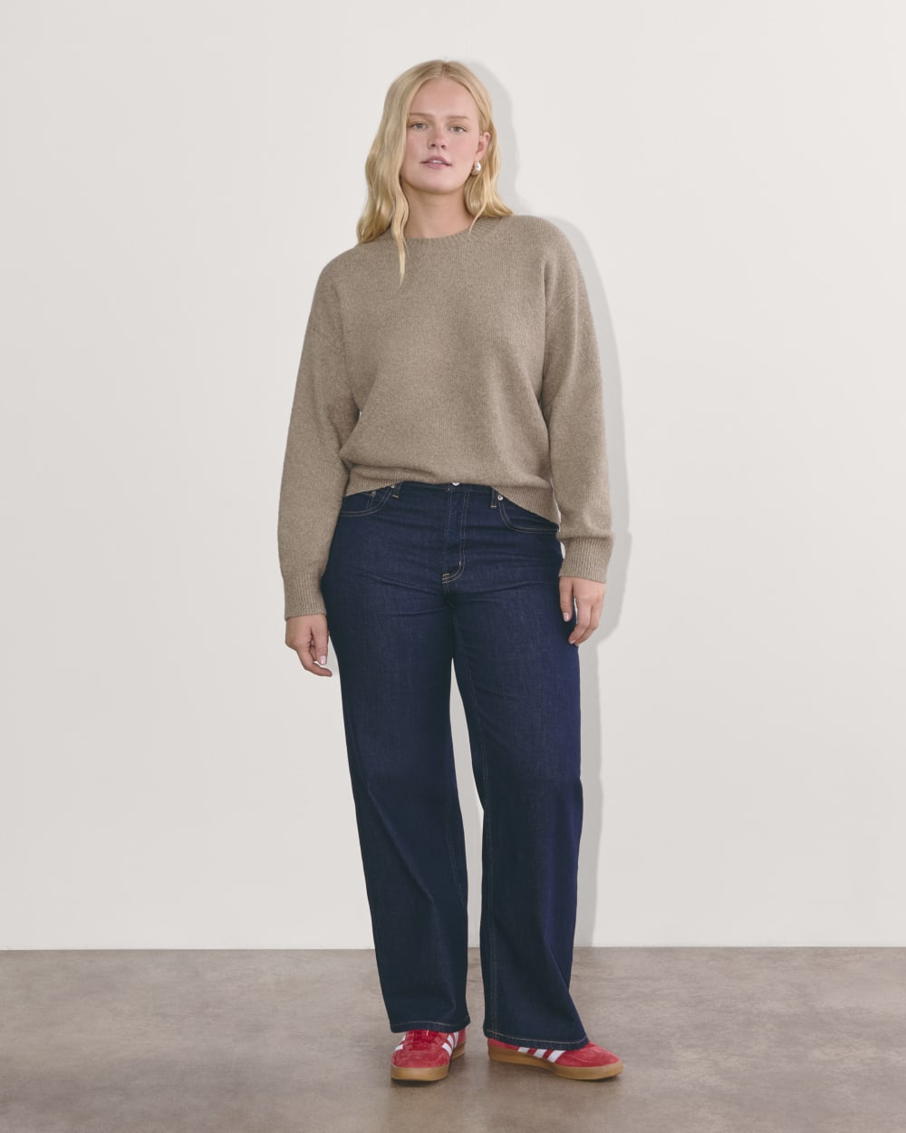 The Cocoon Crew in Plush Cotton in Heather Taupe — detail view