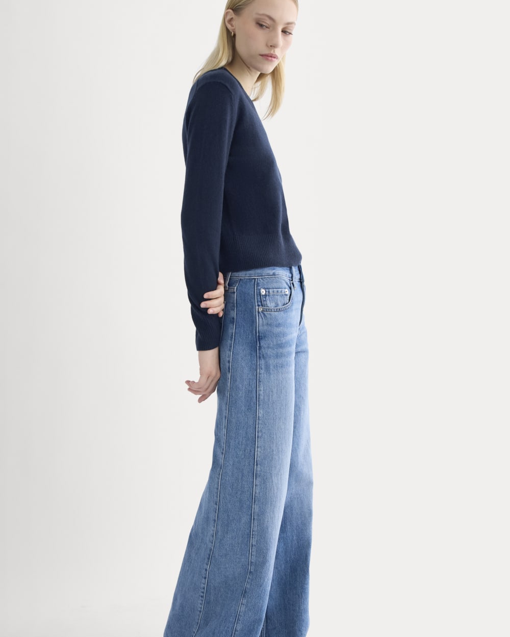 Paneled Wide-Leg Jean in Tungsten Scratch — detail view