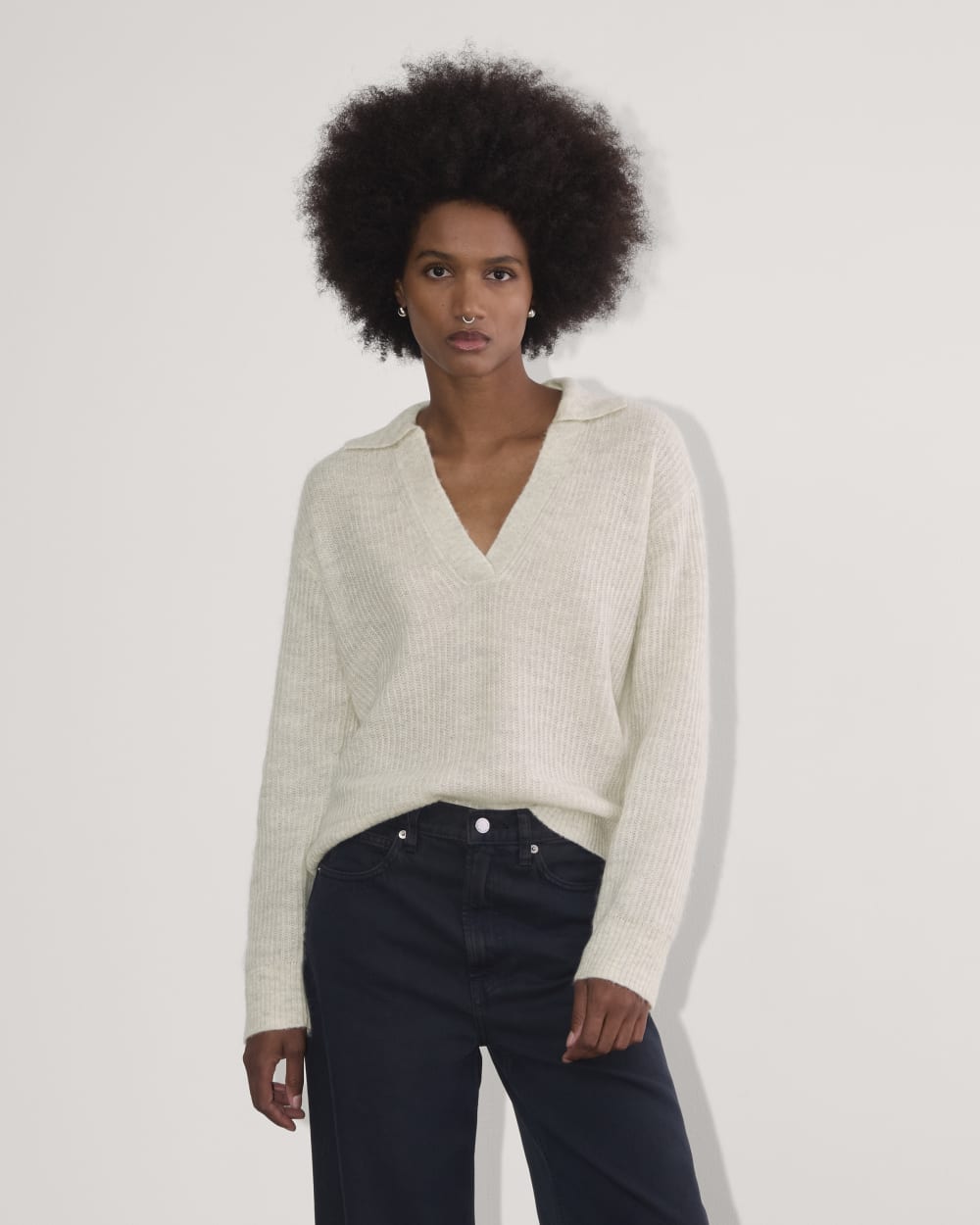 The Oversized Polo in Alpaca in Almond — front view