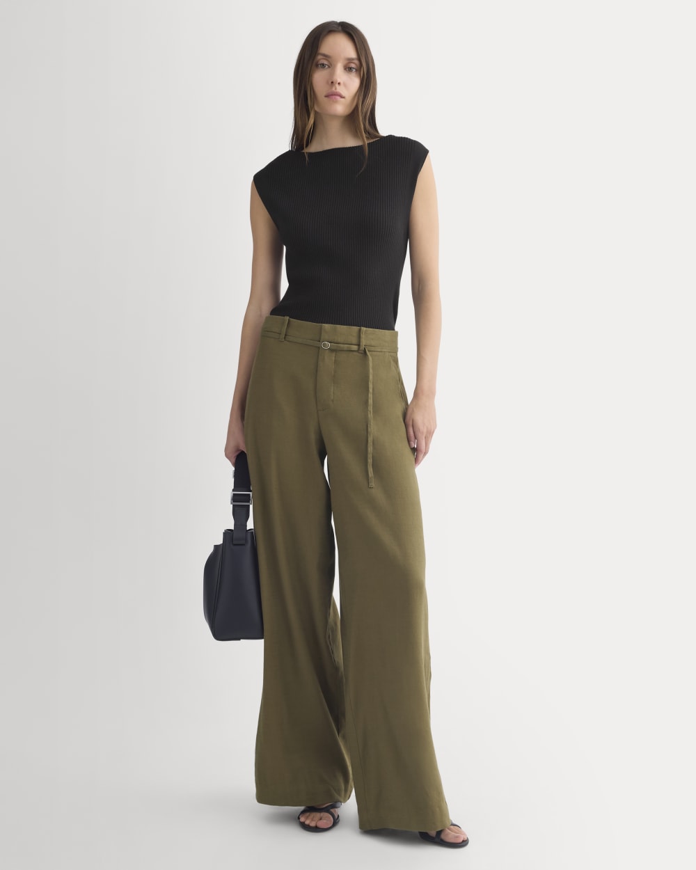Boat-Neck Ribbed Knit in Black — detail view