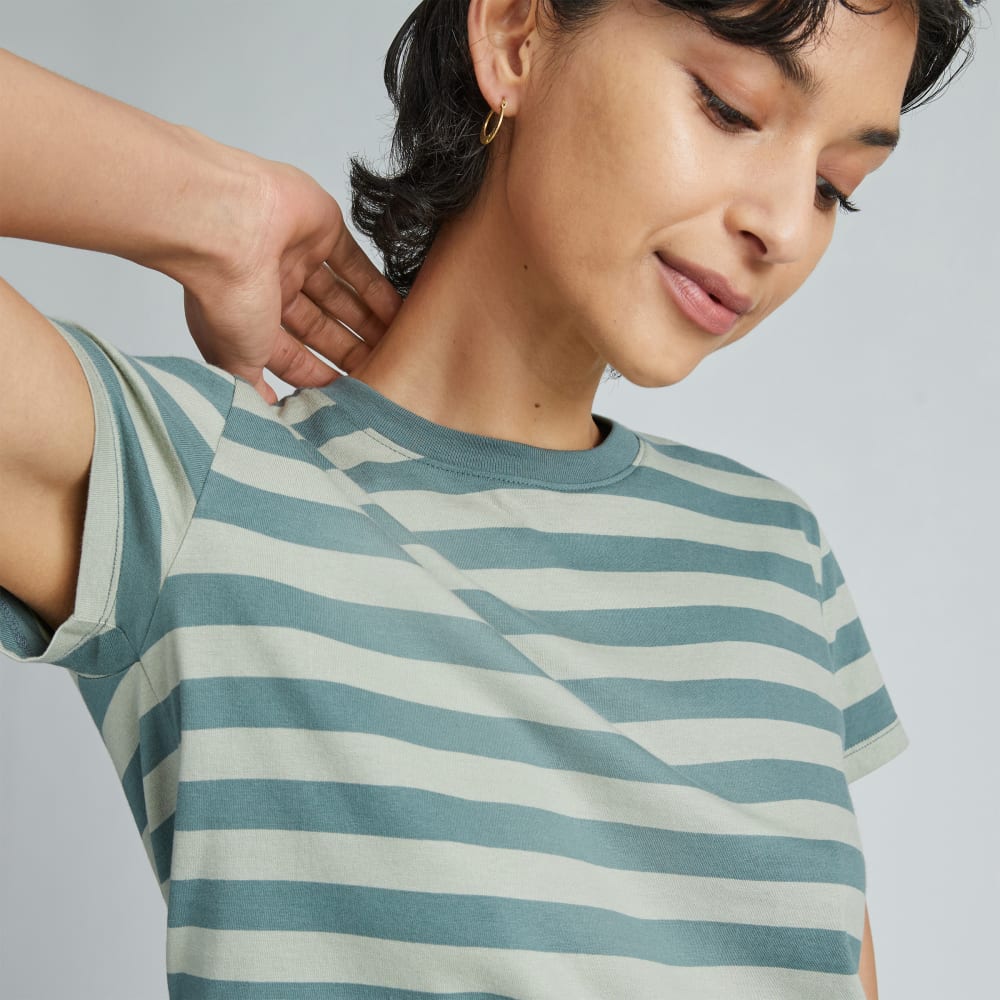 The Box-Cut Tee in Essential Cotton in Green Balsam / Seagrass — detail view