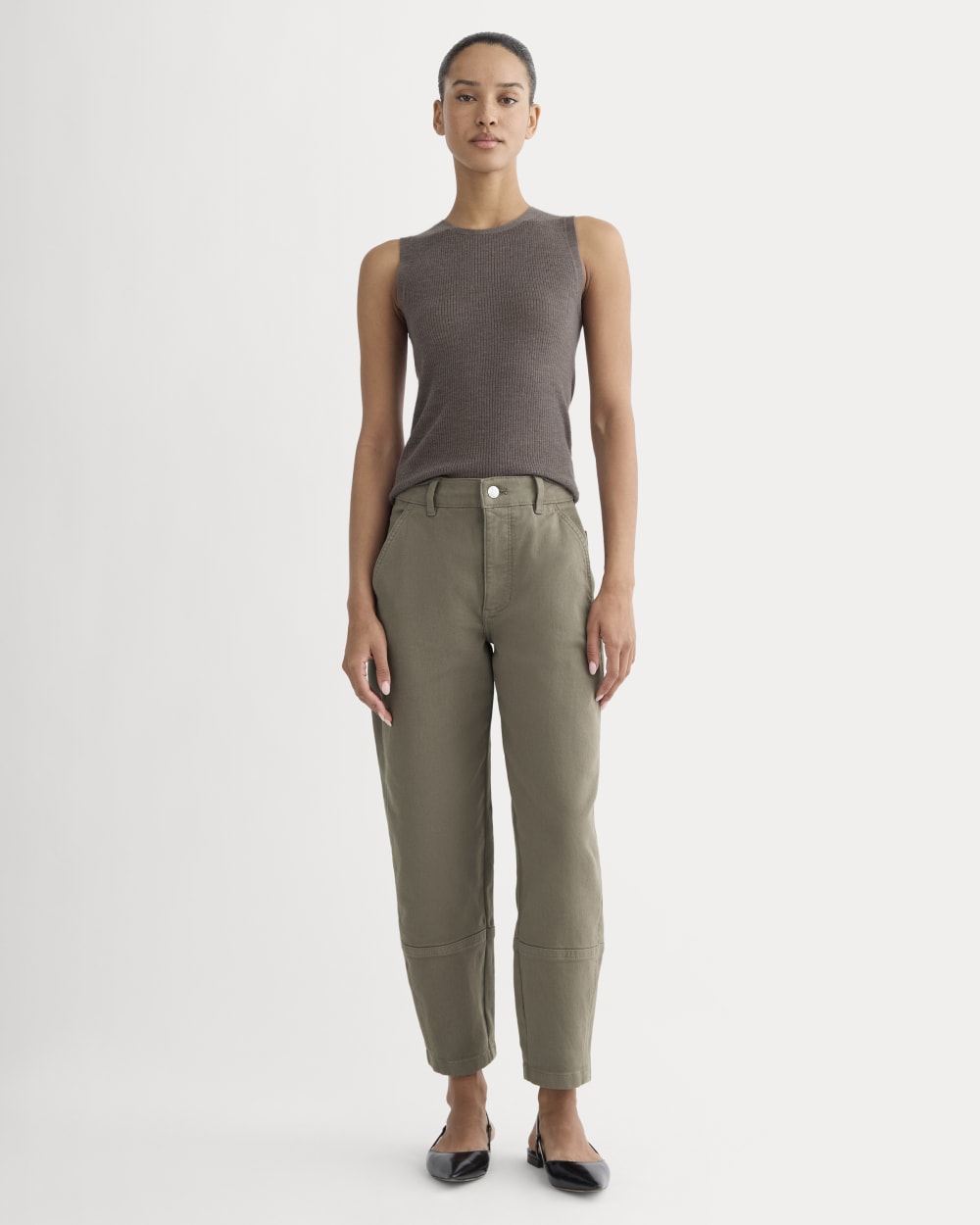 The Utility Barrel Pant in Taupe — front view