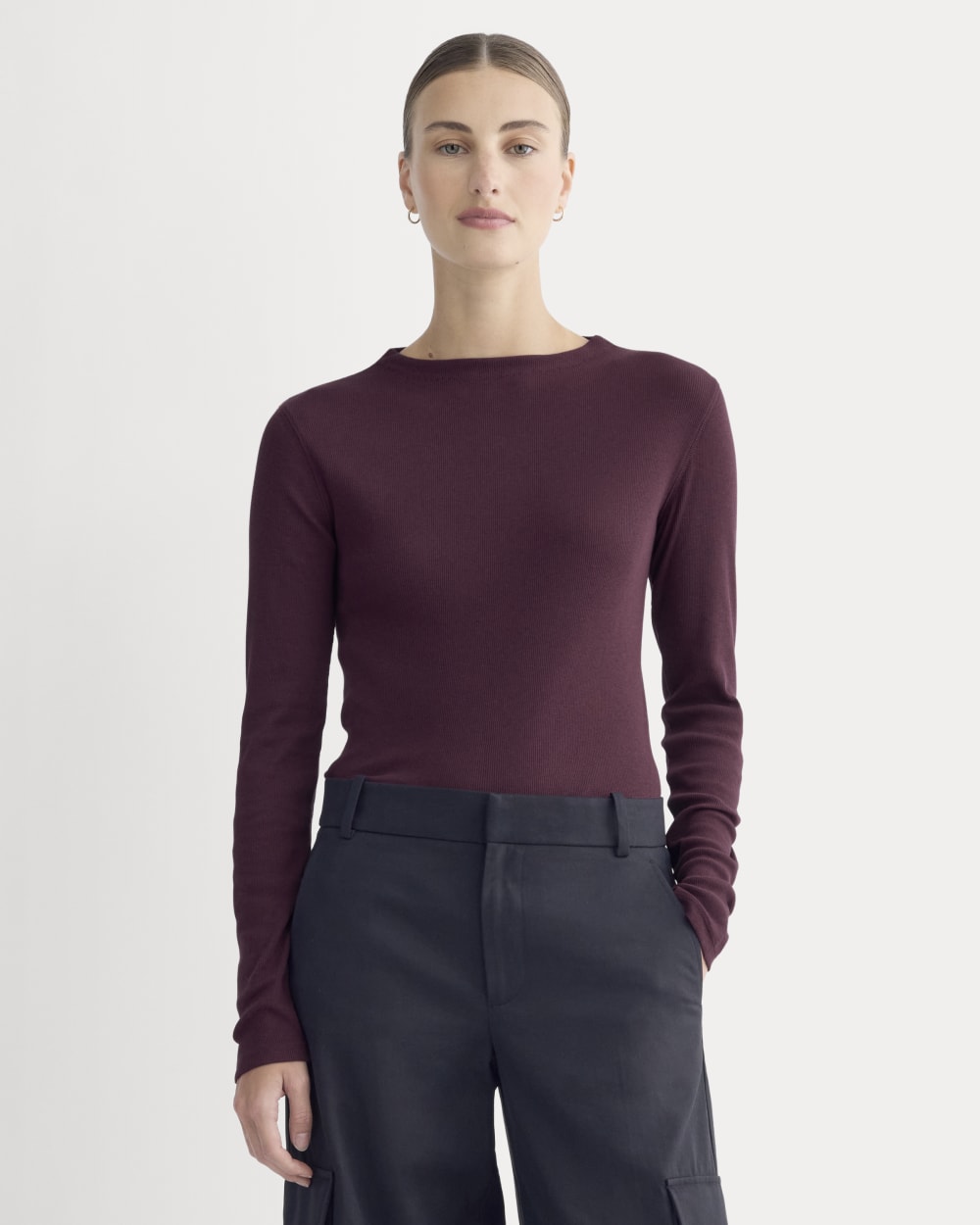 The Luxe Rib Funnel-Neck Tee in Heathered Port Royale — front view