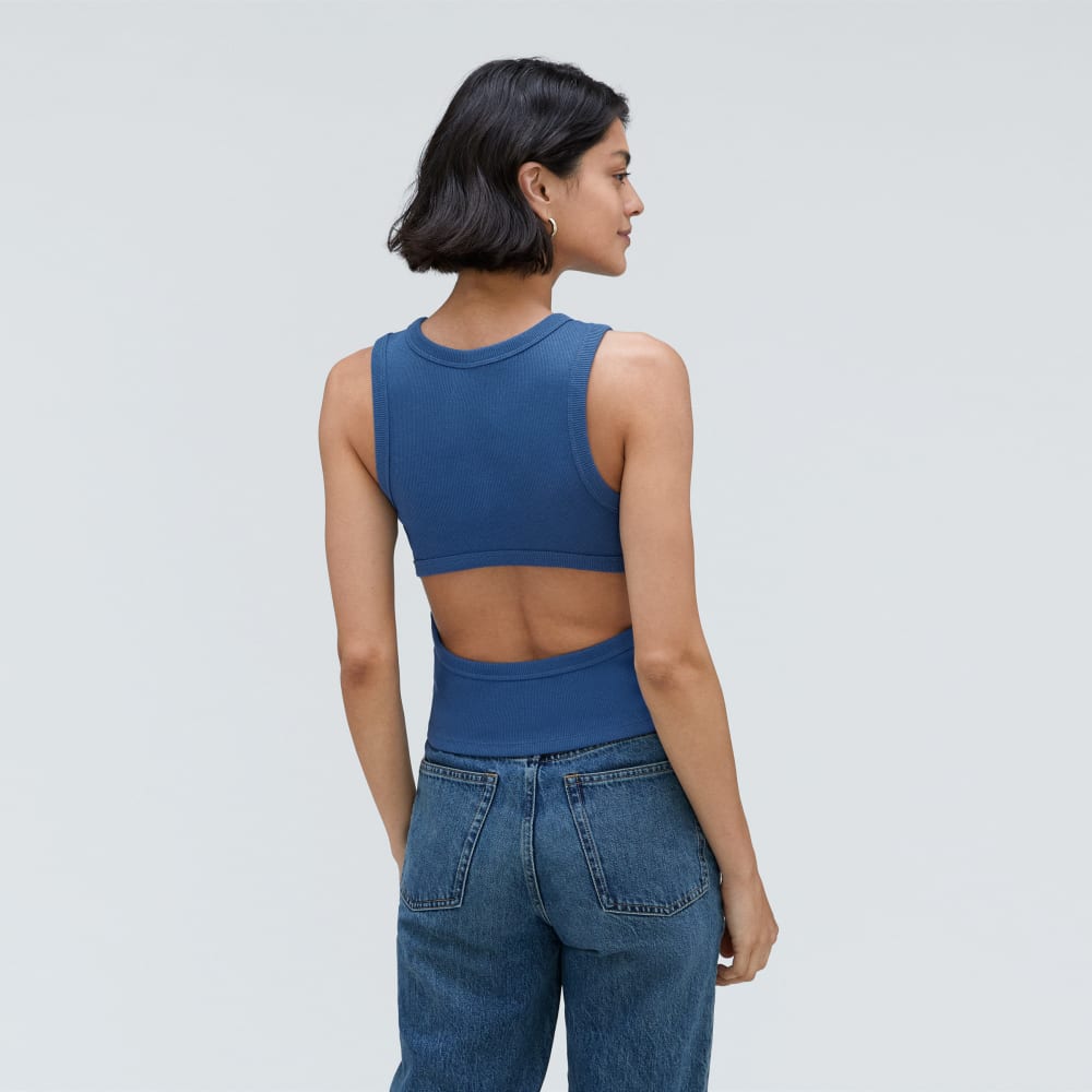 The Ribbed Cutout Tank in Deep Blue — alternate view