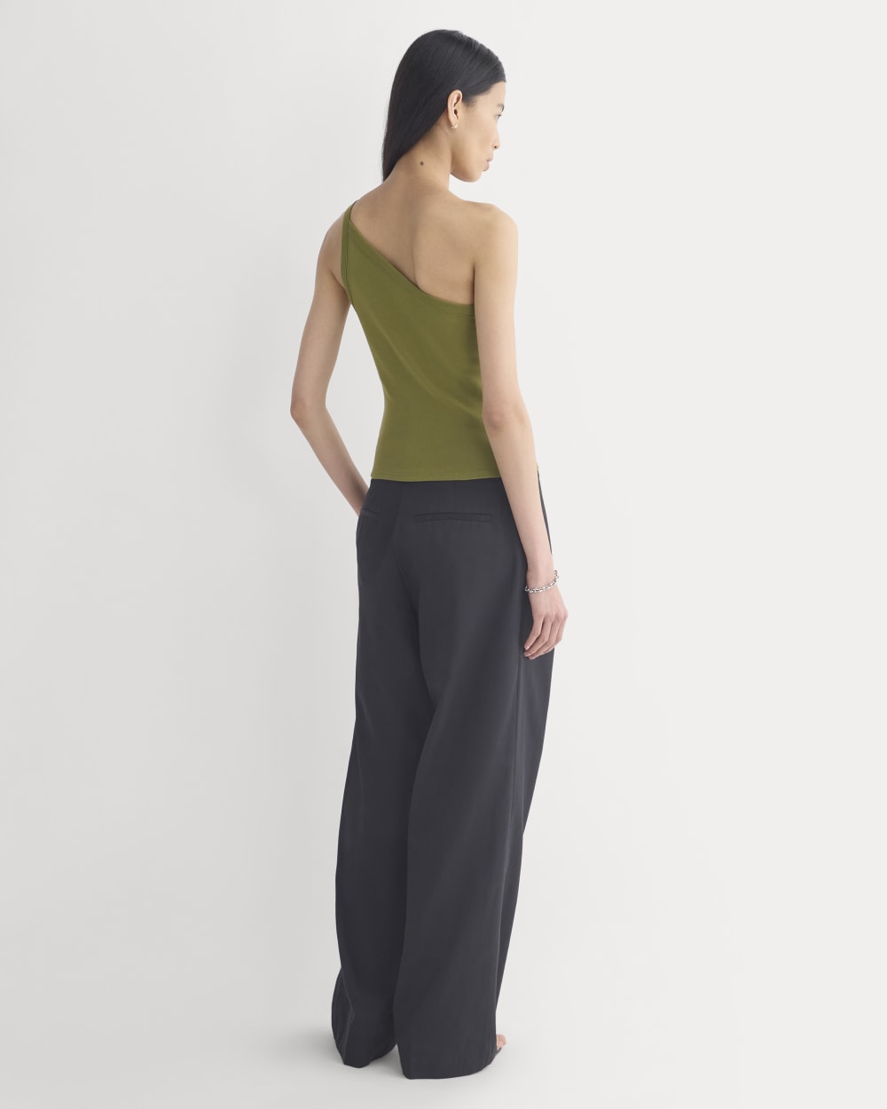 RetroSoft Cotton One-Shoulder Tank in Mayfly — detail view