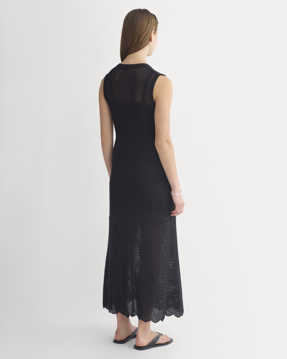Lace Knit Maxi Sweater Dress in Black — detail view