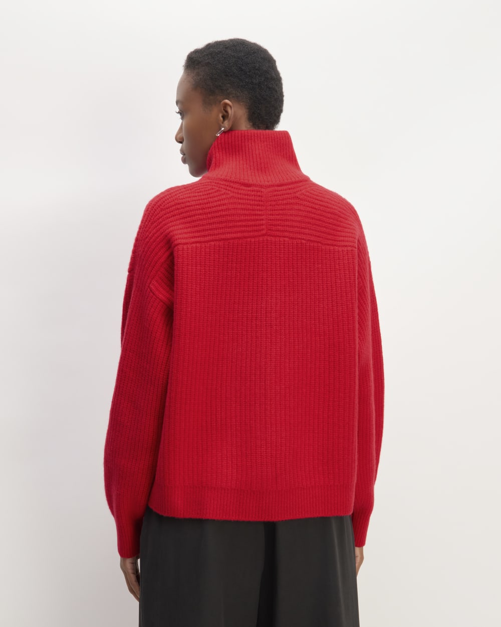 The Half-Zip Sweater in Luxe Merino in Classic Red — detail view