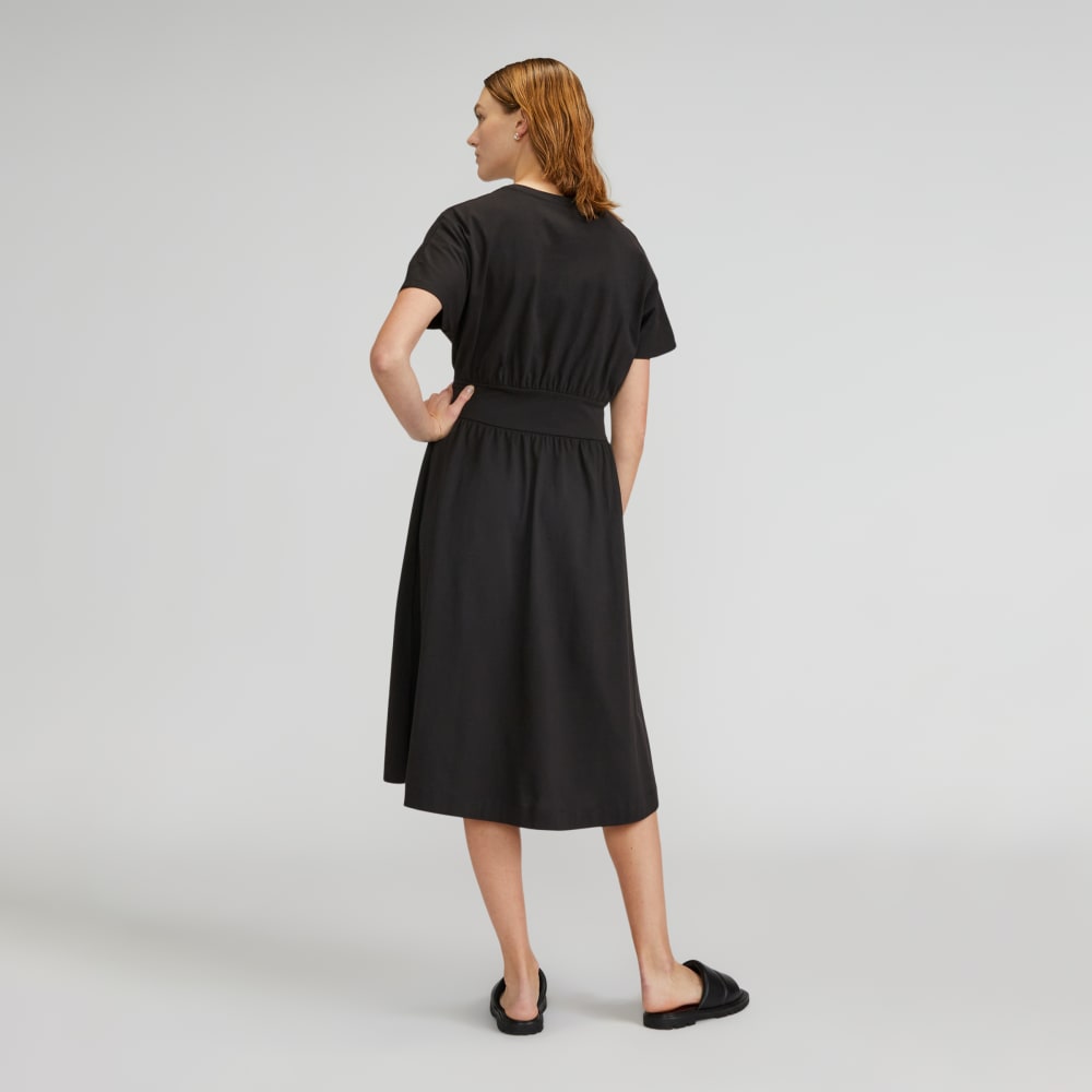 The Organic Cotton Waisted Dress in Black — detail view