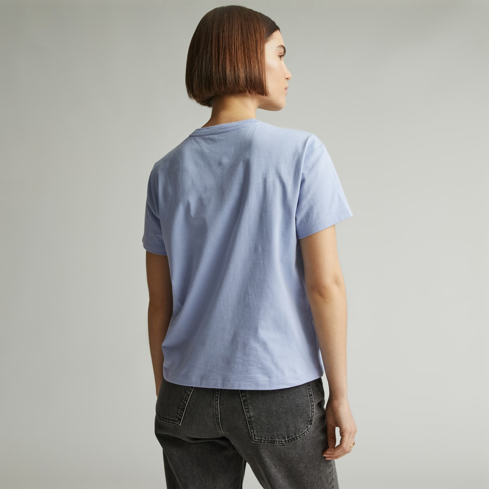 The Box-Cut Tee in Essential Cotton in Periwinkle — detail view