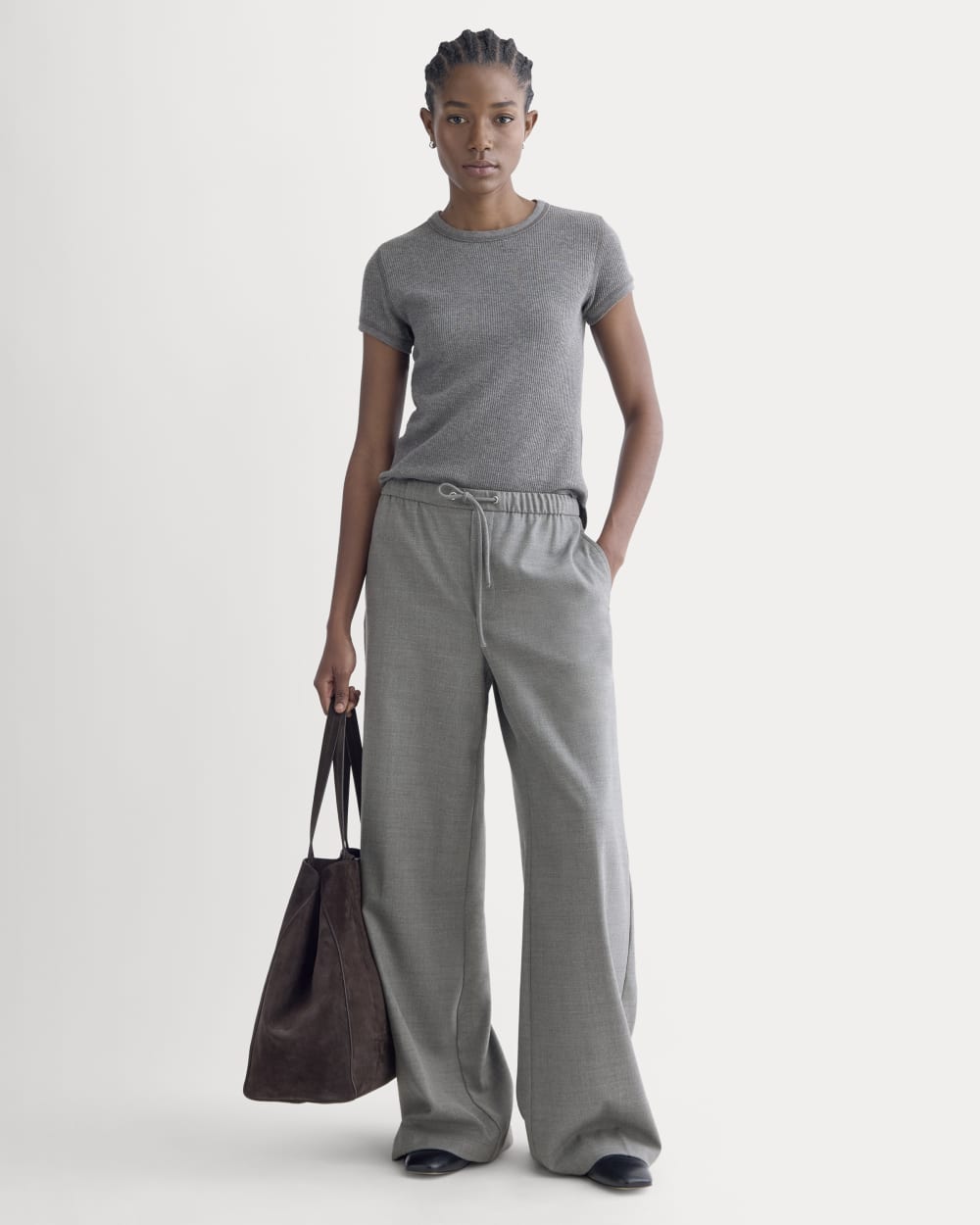 Shrunken Tee in Cozy Waffle in Heathered Charcoal — detail view
