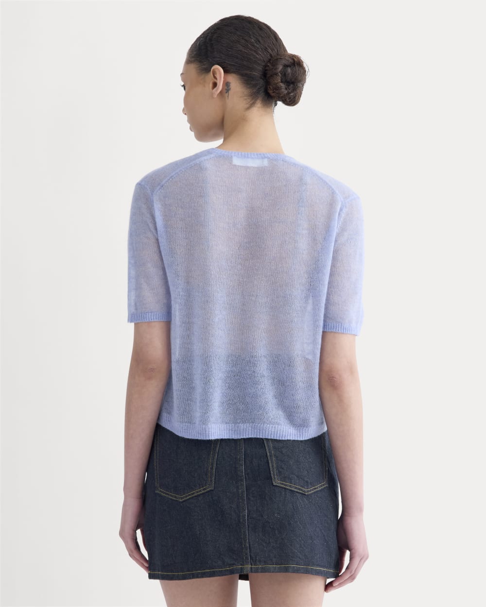 The Air Alpaca™ Short-Sleeve Cardigan in Soft Blue — detail view