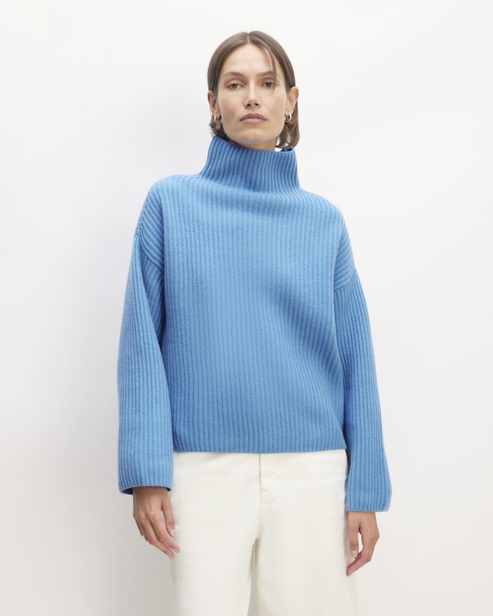 The Felted Merino Funnel-Neck Pullover in Heritage Blue — front view