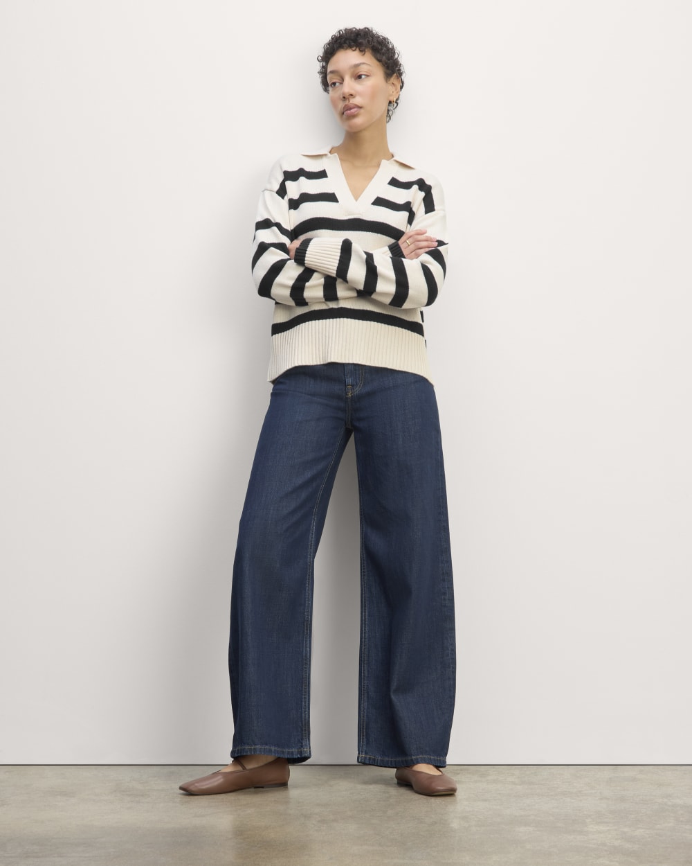 The Boxy Polo in Everyday Cotton in Canvas / Navy — detail view