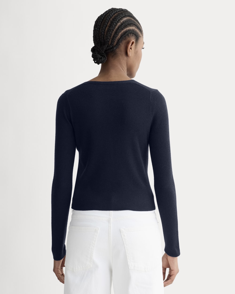 The Cardigan in Ultrasoft Merino in Navy — detail view