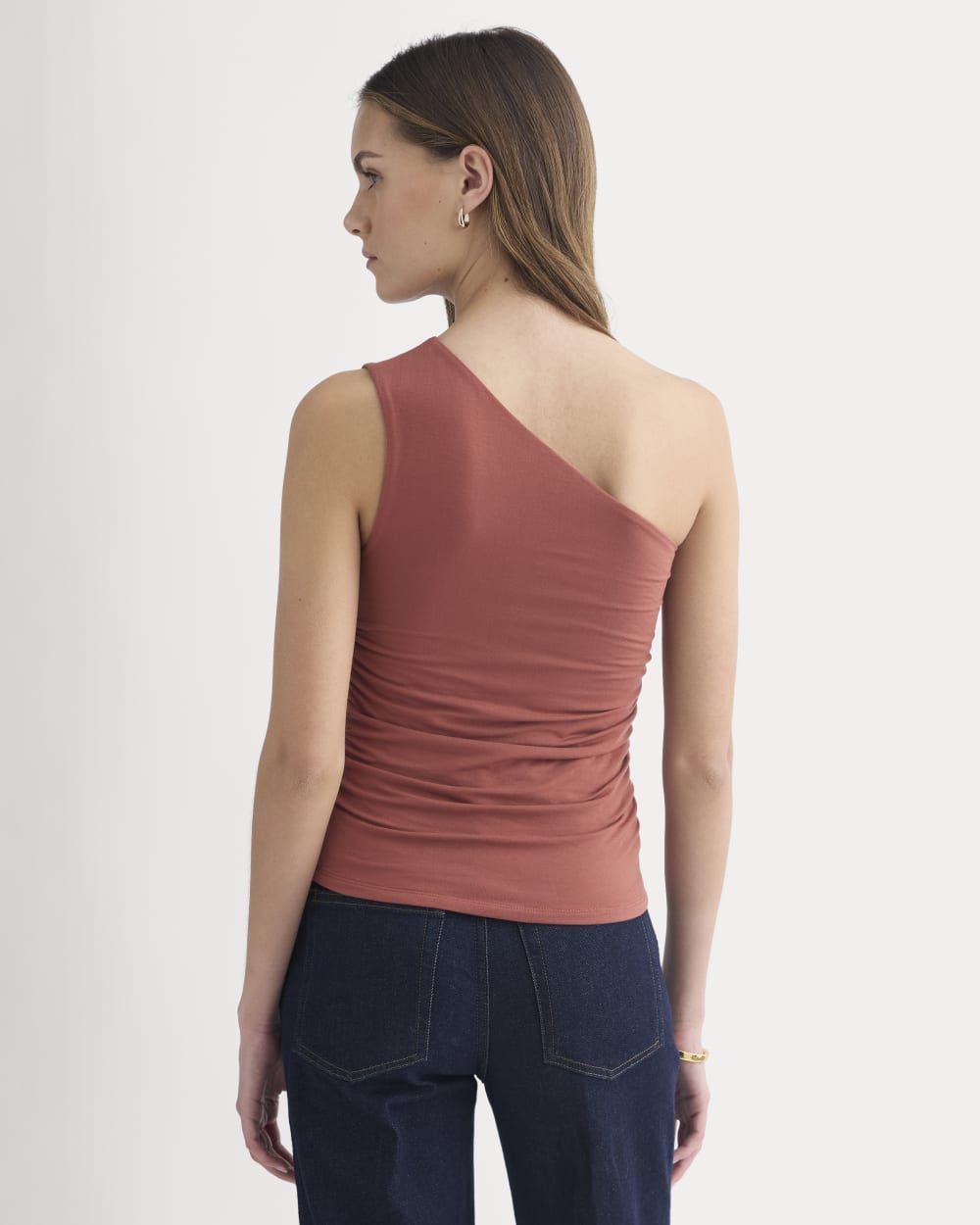 One-Shoulder Top in Henna Red — detail view