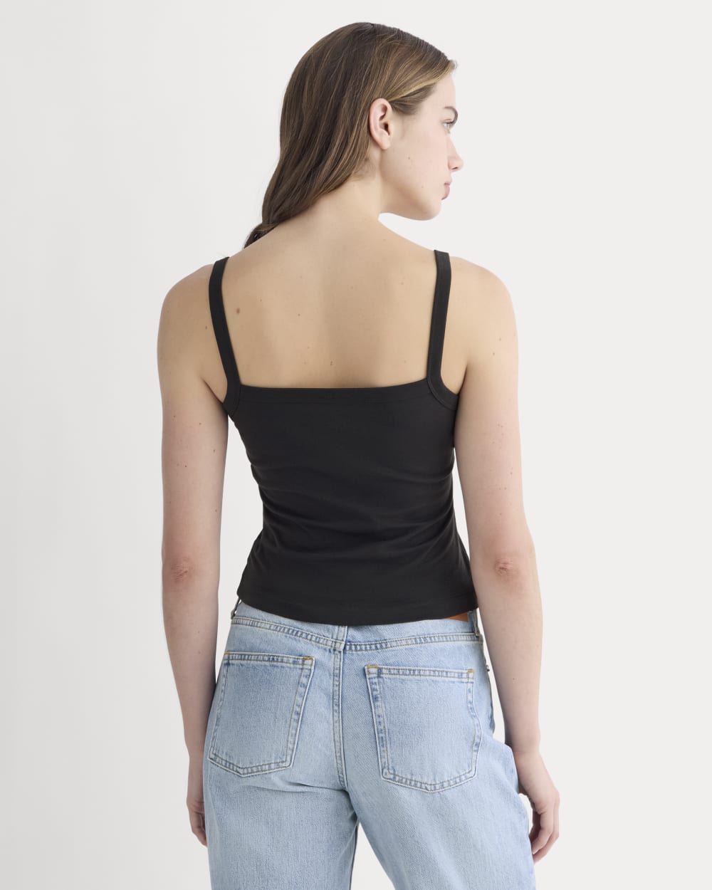 The Essential Square-Neck Tank in Black — detail view