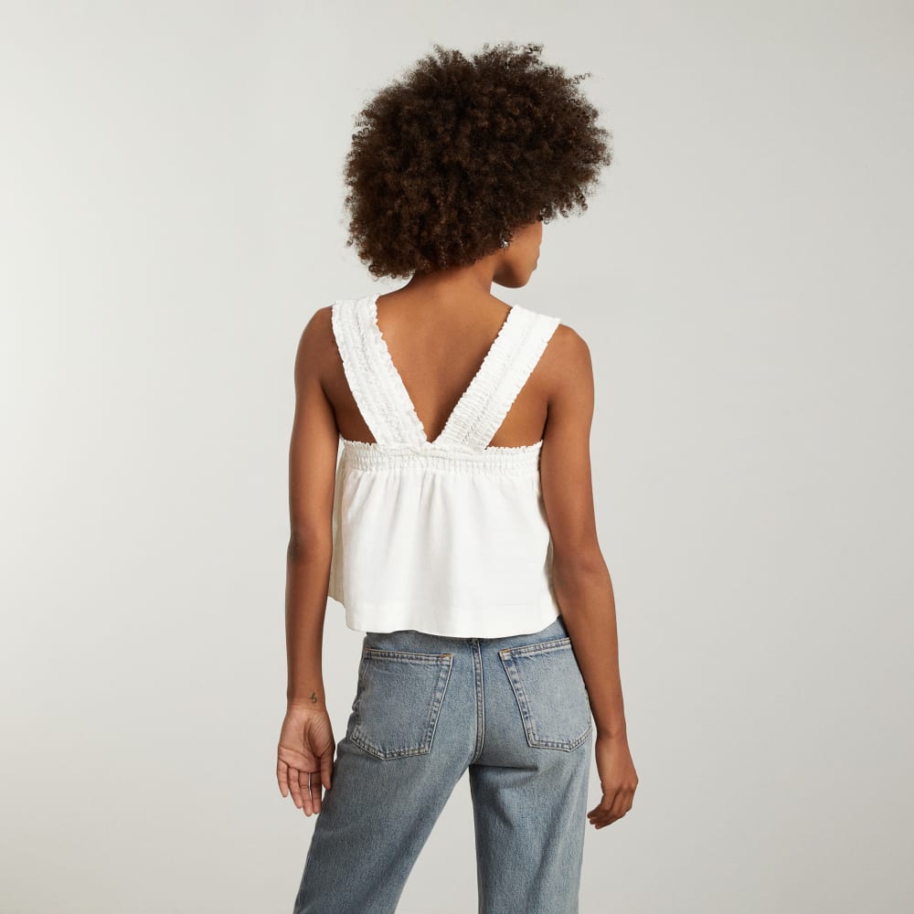 The Smocked Linen Cami in White — detail view