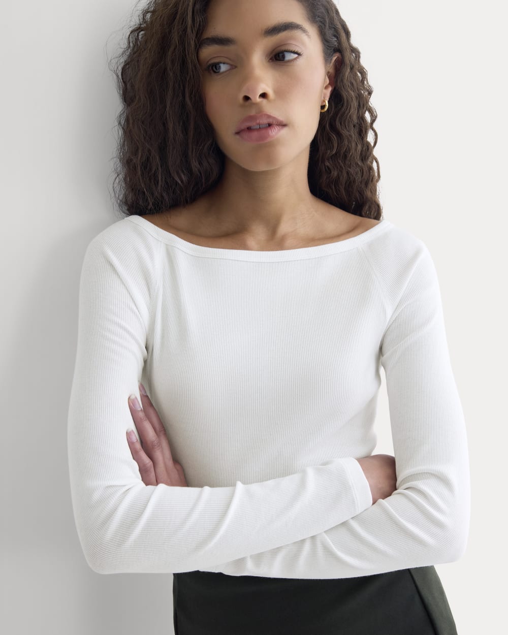 Luxe Rib Boatneck Top in White — detail view
