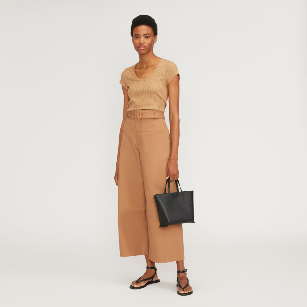 The Rib Soft Knit Scoop-Neck Tee in Caramel — detail view