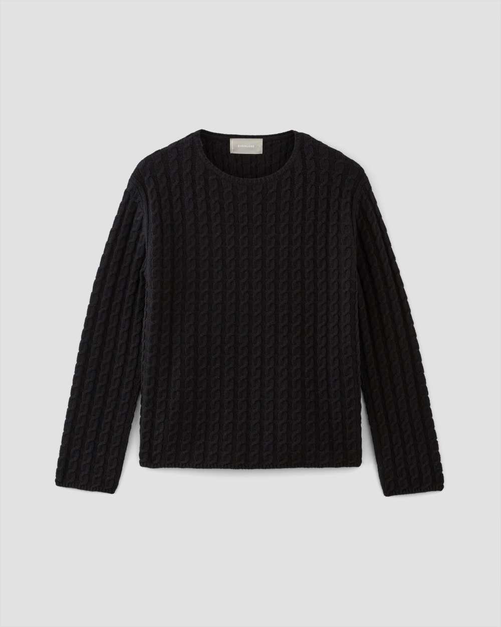 The Cotton Merino Cable Crew in Black — alternate view