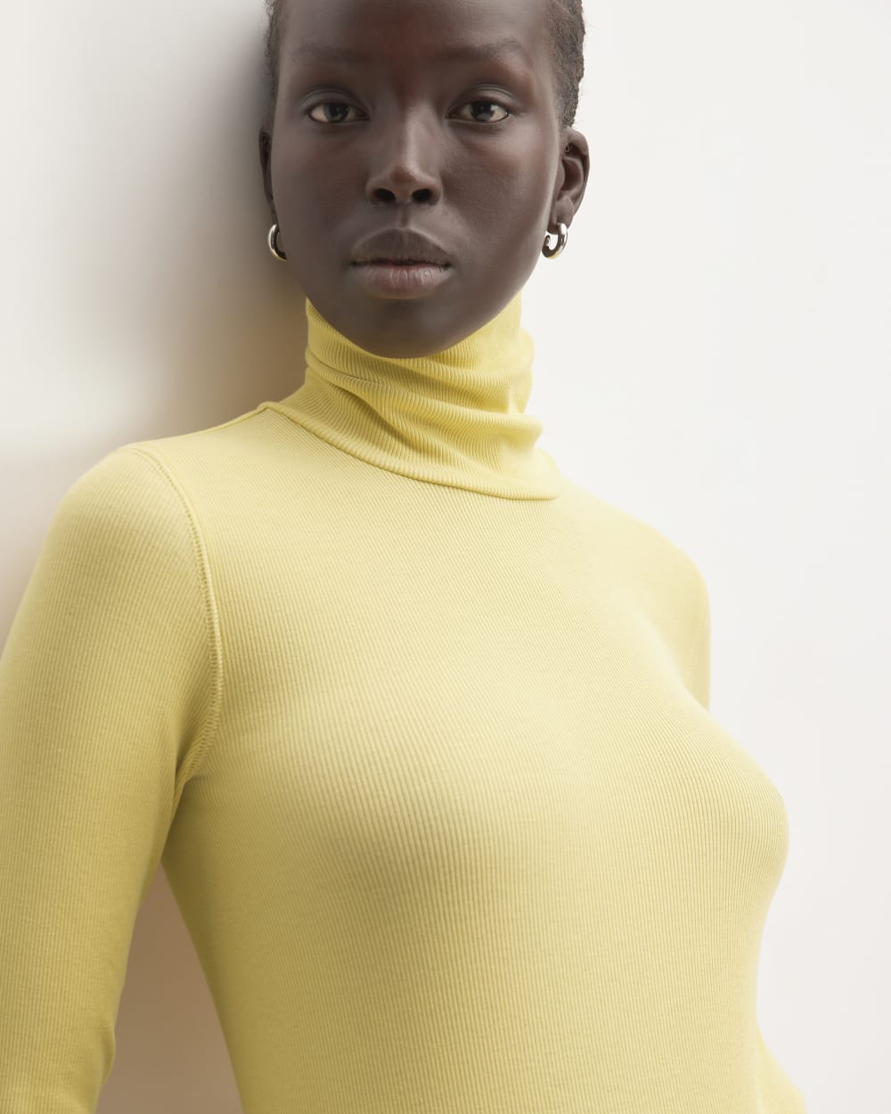 The Luxe Rib Turtleneck in Raffia — detail view
