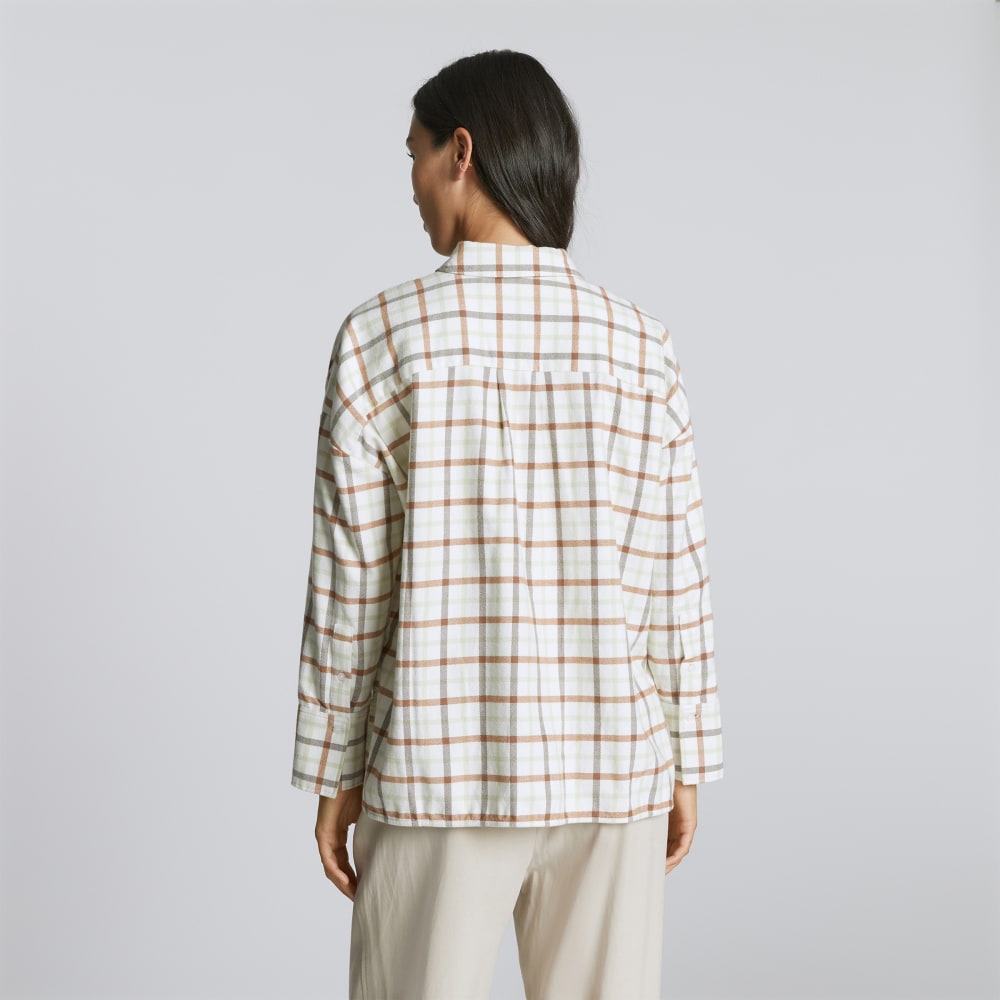 The Boxy Flannel in Seafoam / Tobacco Brown Plaid — detail view