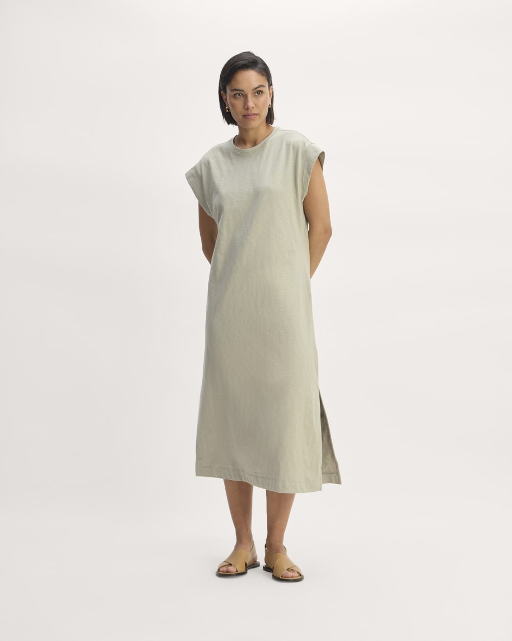 The Muscle Tee Midi Dress in Seagrass — front view