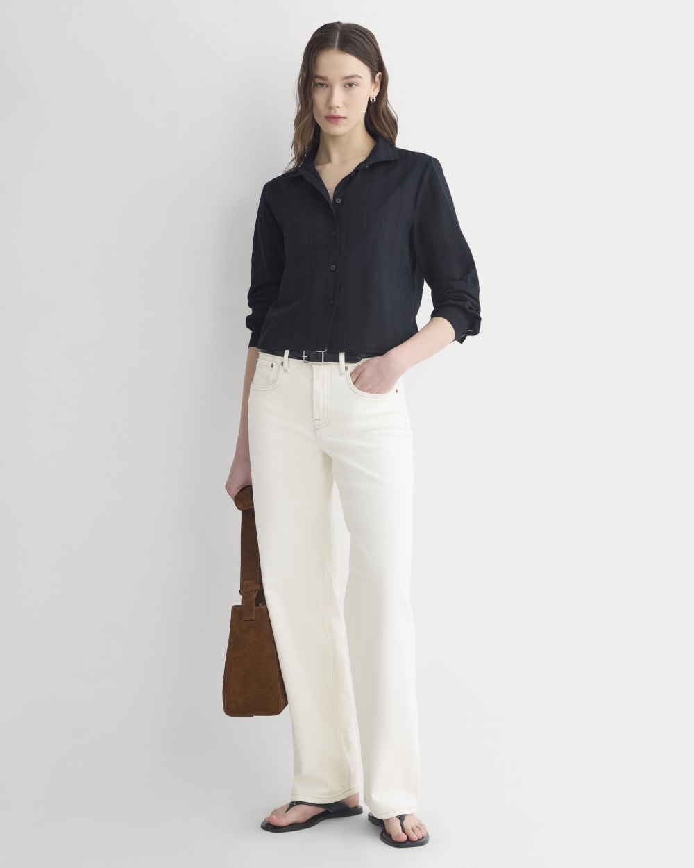 Textured Mini Collar Shirt in Black — detail view