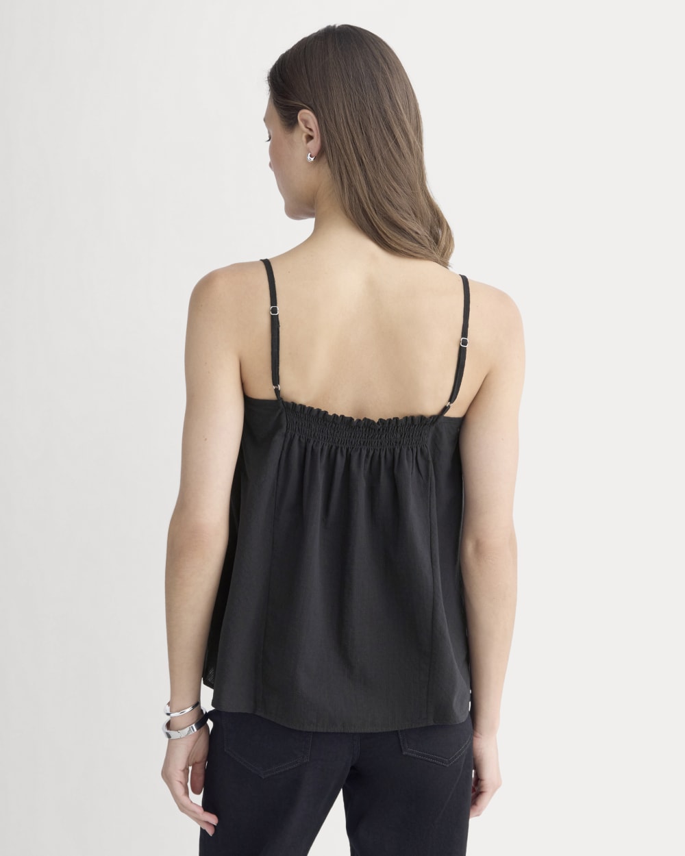 The Flowy Gauze Cami in Black — detail view
