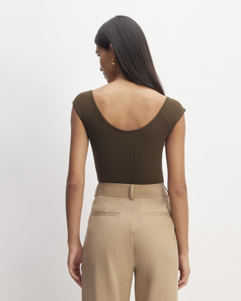The Supima® Form Cap-Sleeve Tee in Cocoa — detail view