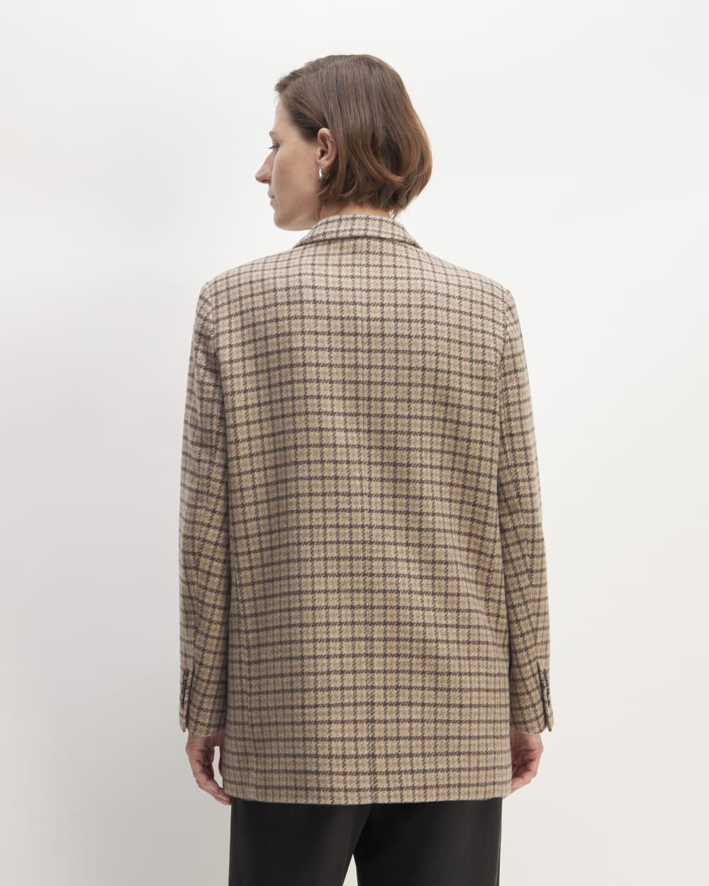 The ReWool® Double-Breasted Blazer in Beige Houndstooth — detail view