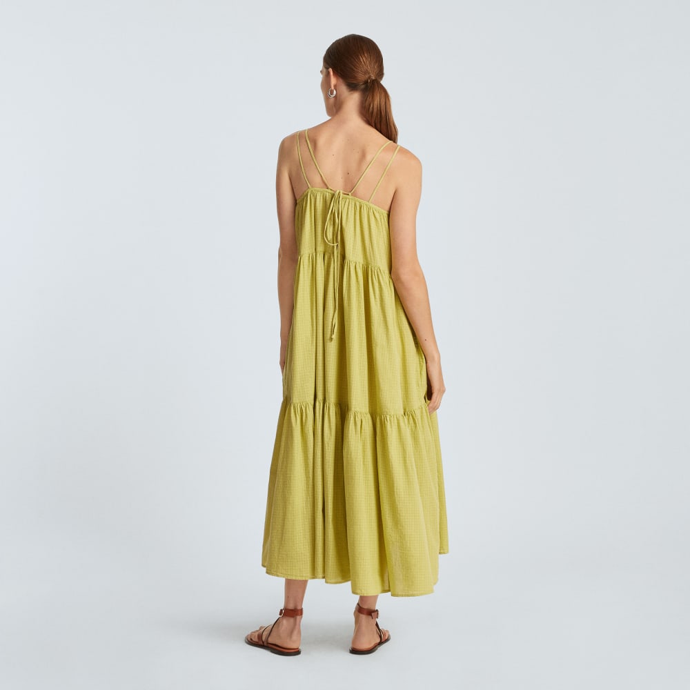 The Billow Tiered Maxi Dress in Pickled Pepper Plaid — detail view