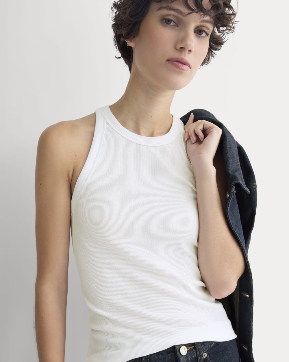 Luxe Rib Racerback Tank in White — detail view