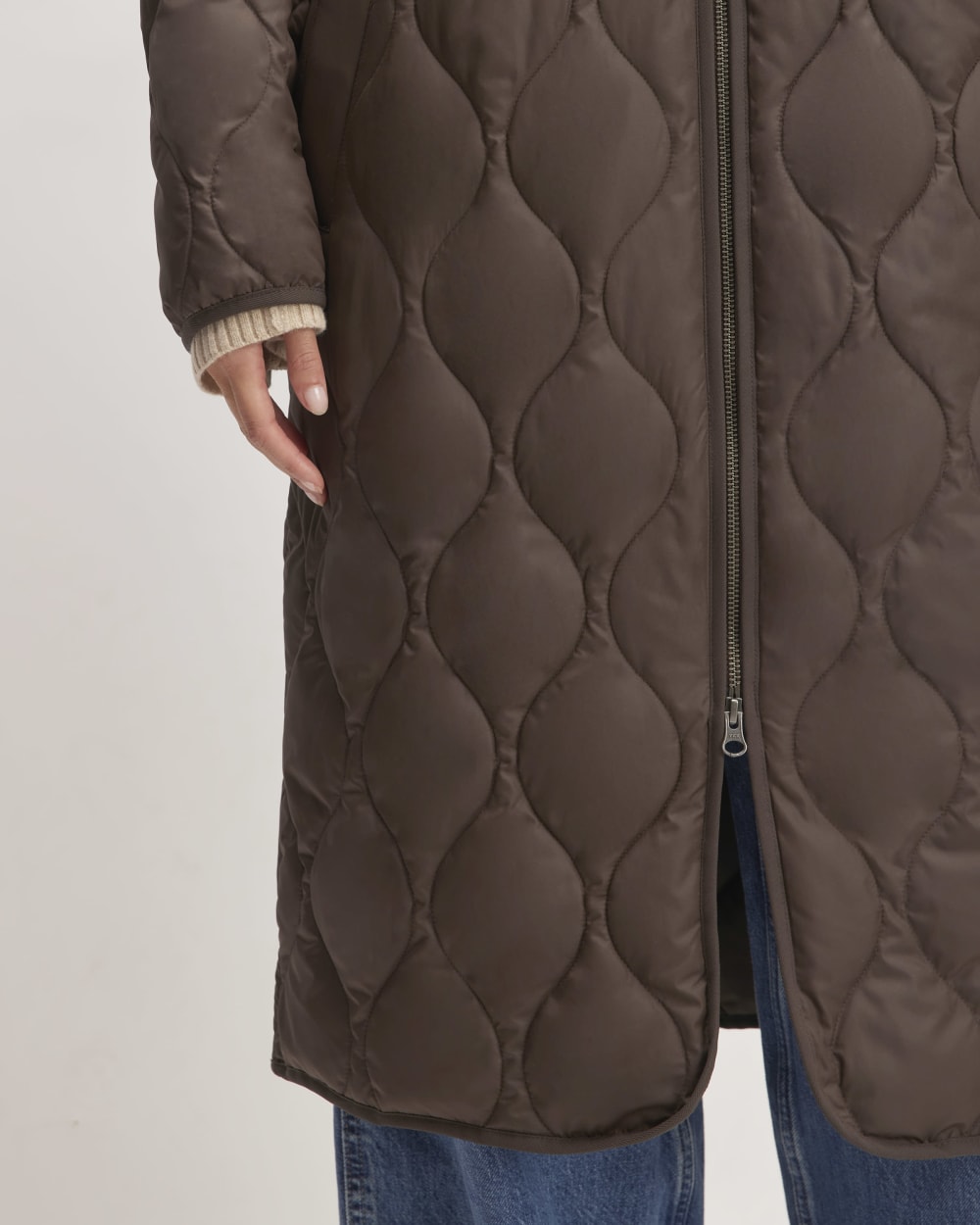 The ReNew Long Liner in Earth Brown — detail view