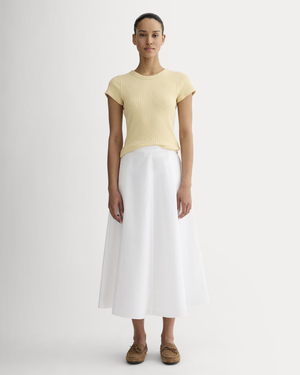 The Cozy Rib Tee in Banana Crepe — detail view