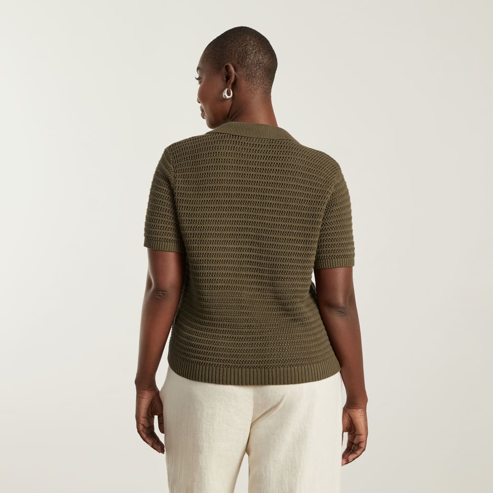 The Crochet Knit Polo in Beech — detail view