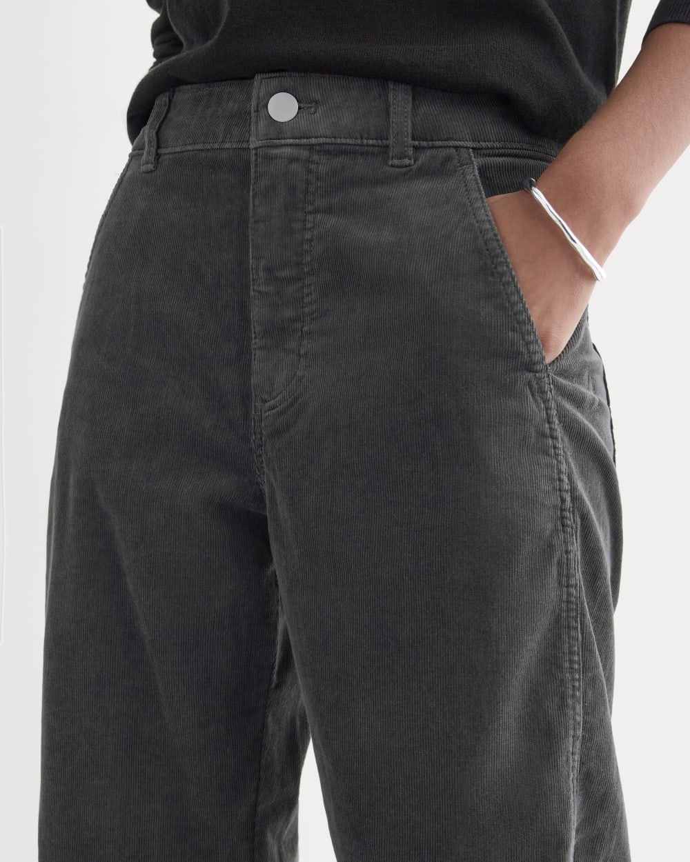 The Utility Barrel in Corduroy in Graphite — detail view