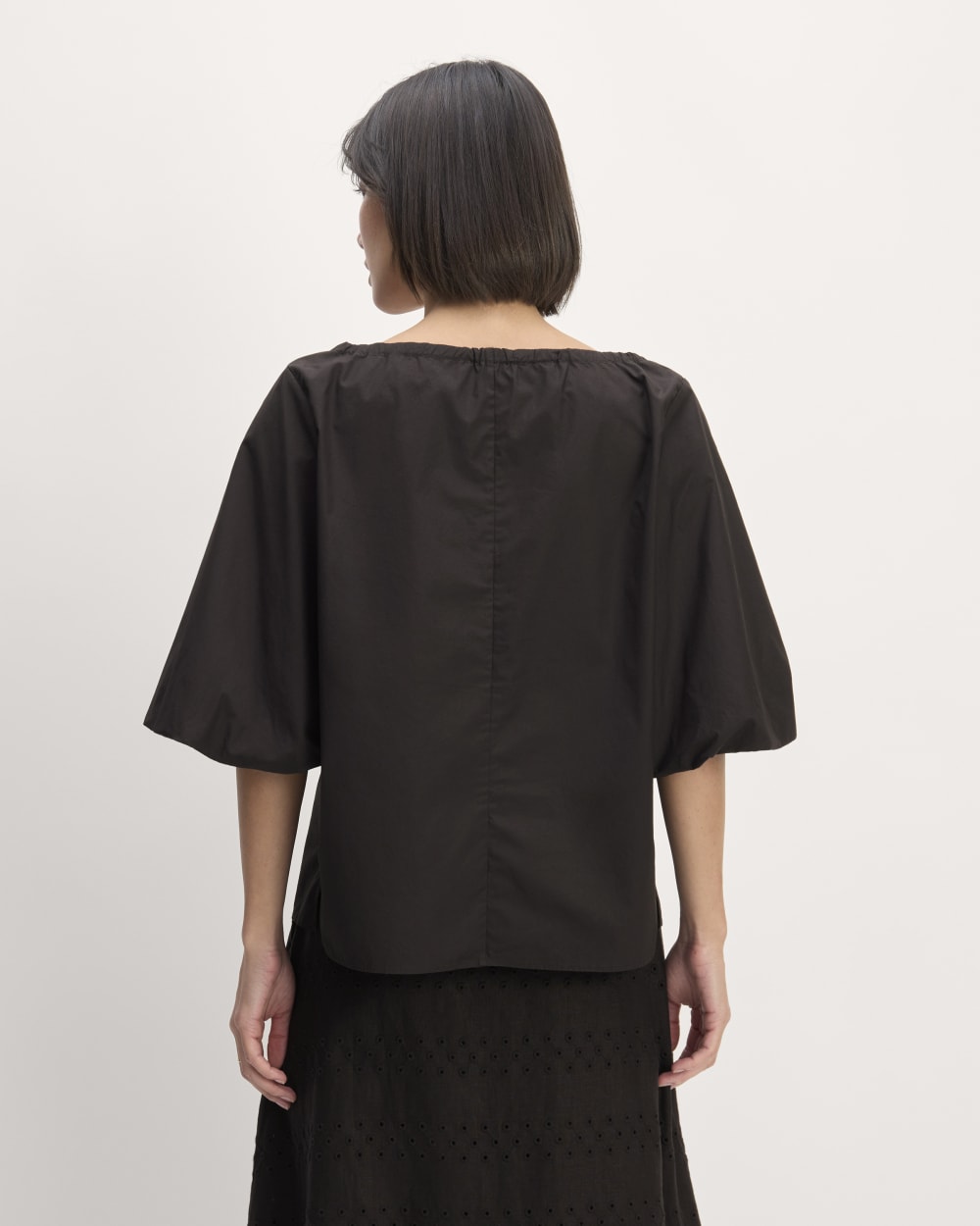 The Supima® Puff-Sleeve Top in Black — detail view