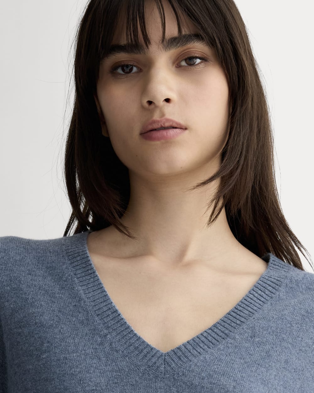 The Classic V in Cashmere in Denim Blue — detail view