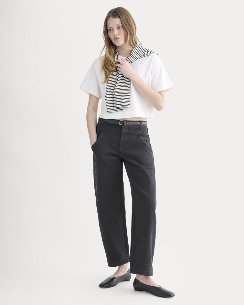 Double-Stitch Barrel Pant in Black — front view