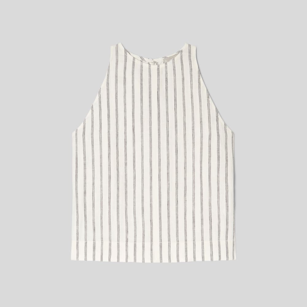 The Linen High-Neck Tank in Black / Canvas Tan — alternate view