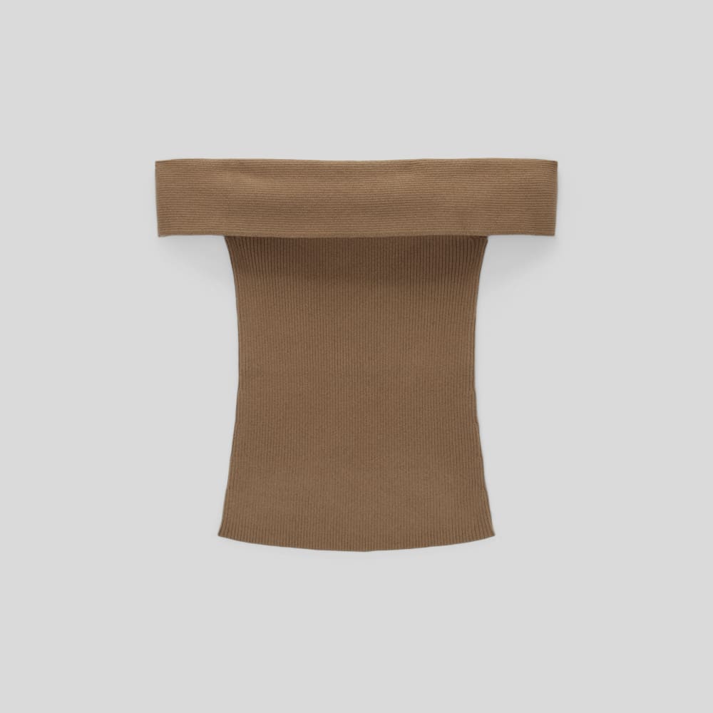 The Ribbed Cotton Off-The-Shoulder Top in Toasted Coconut — alternate view