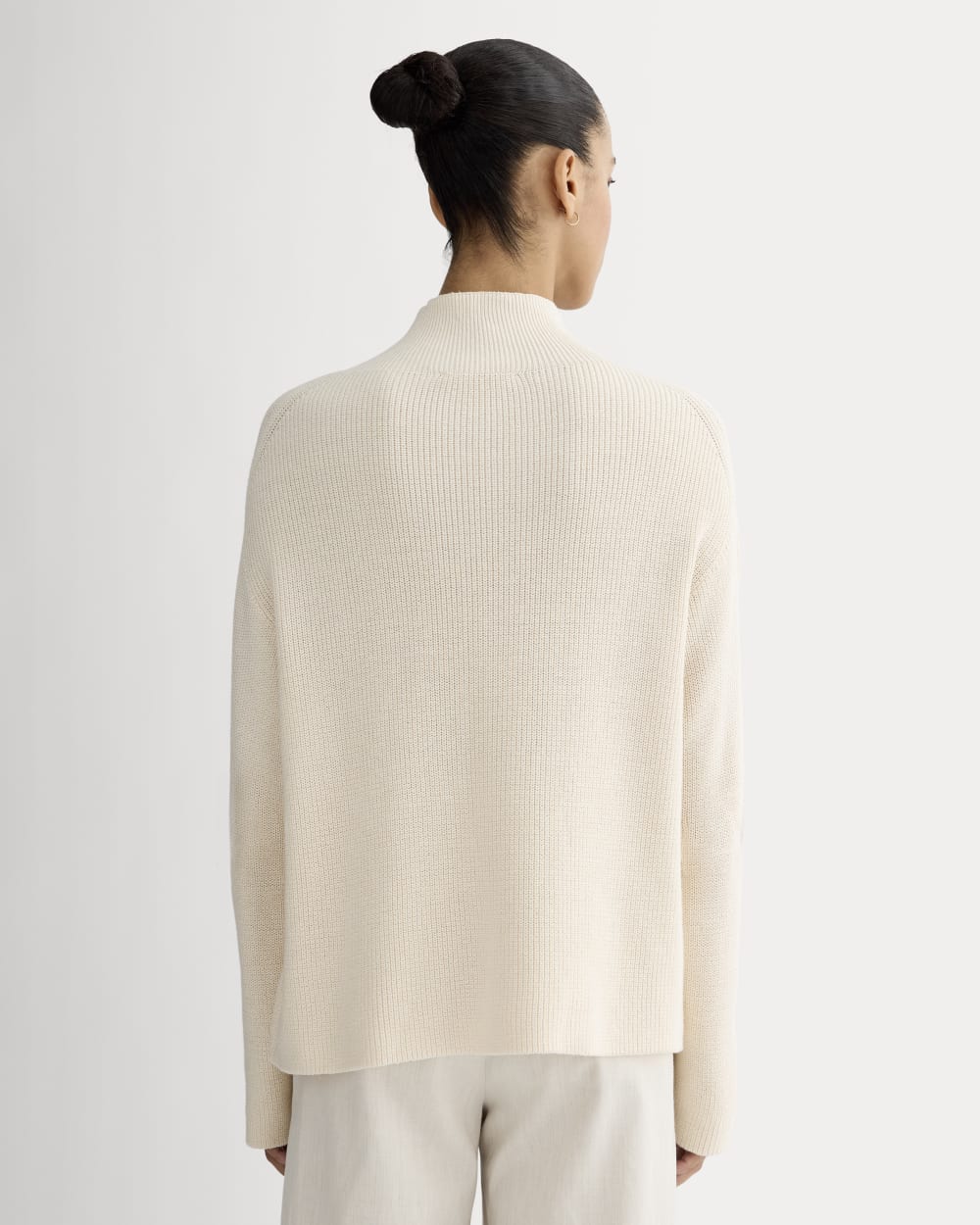 The Slouchy Funnel Neck in Everyday Cotton in Canvas — detail view
