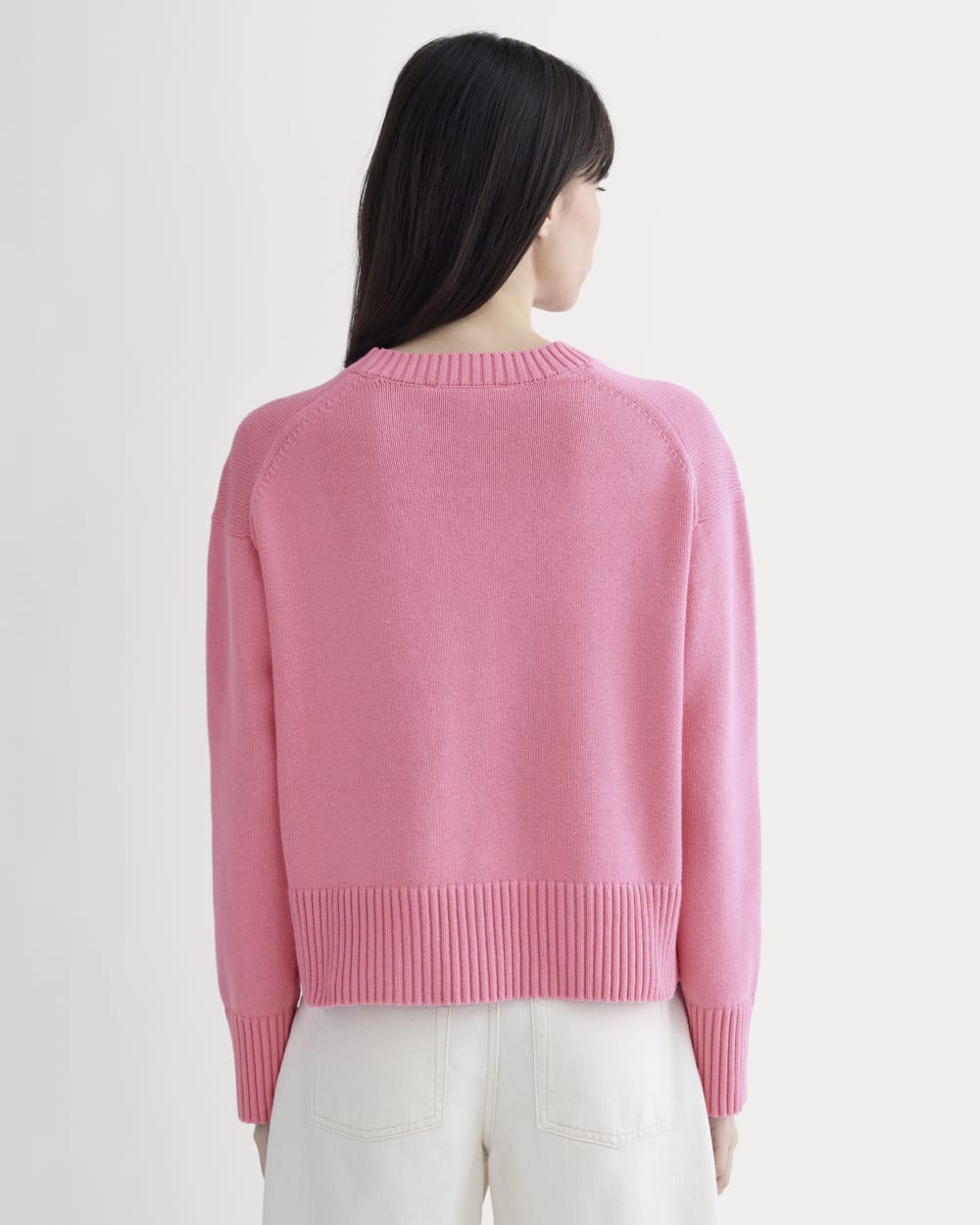 The Boxy Sweater in Everyday Cotton in Deep Pink — detail view