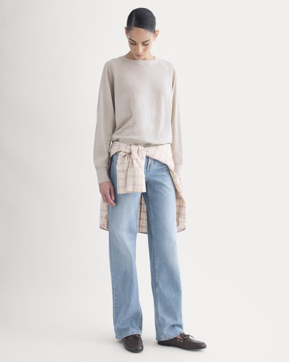 Raglan Sweater in Ultrasoft Merino in Heathered Oat — detail view