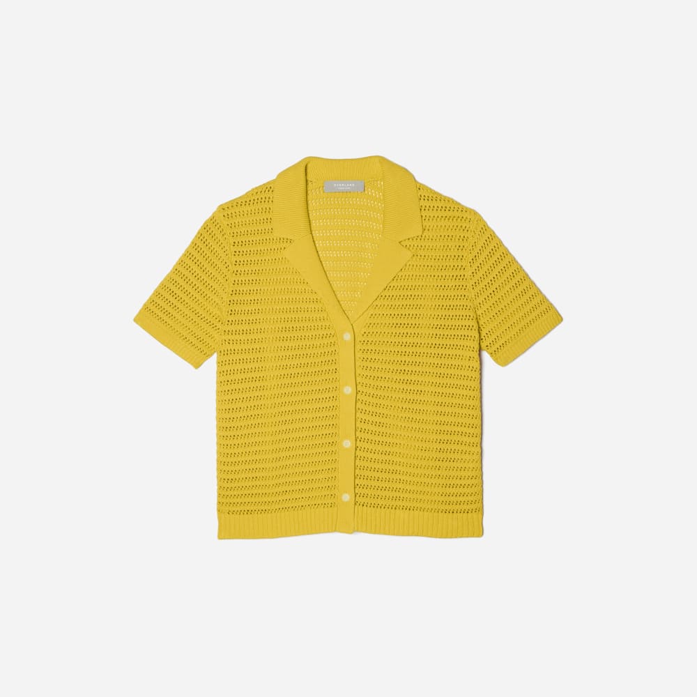The Crochet Knit Polo in Super Lemon — front view