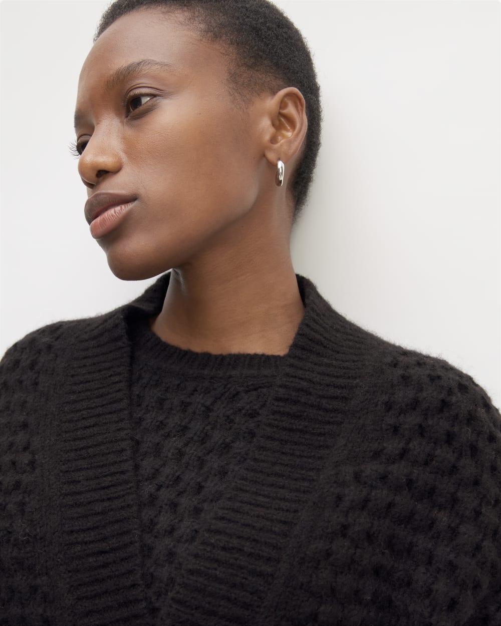 The Cloud Oversized Textured Cardigan in Black — detail view