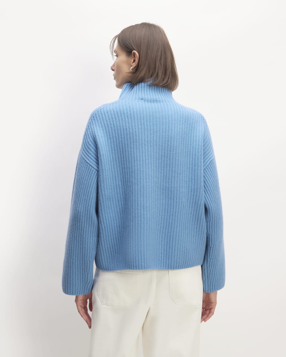 The Felted Merino Funnel-Neck Pullover in Heritage Blue — detail view
