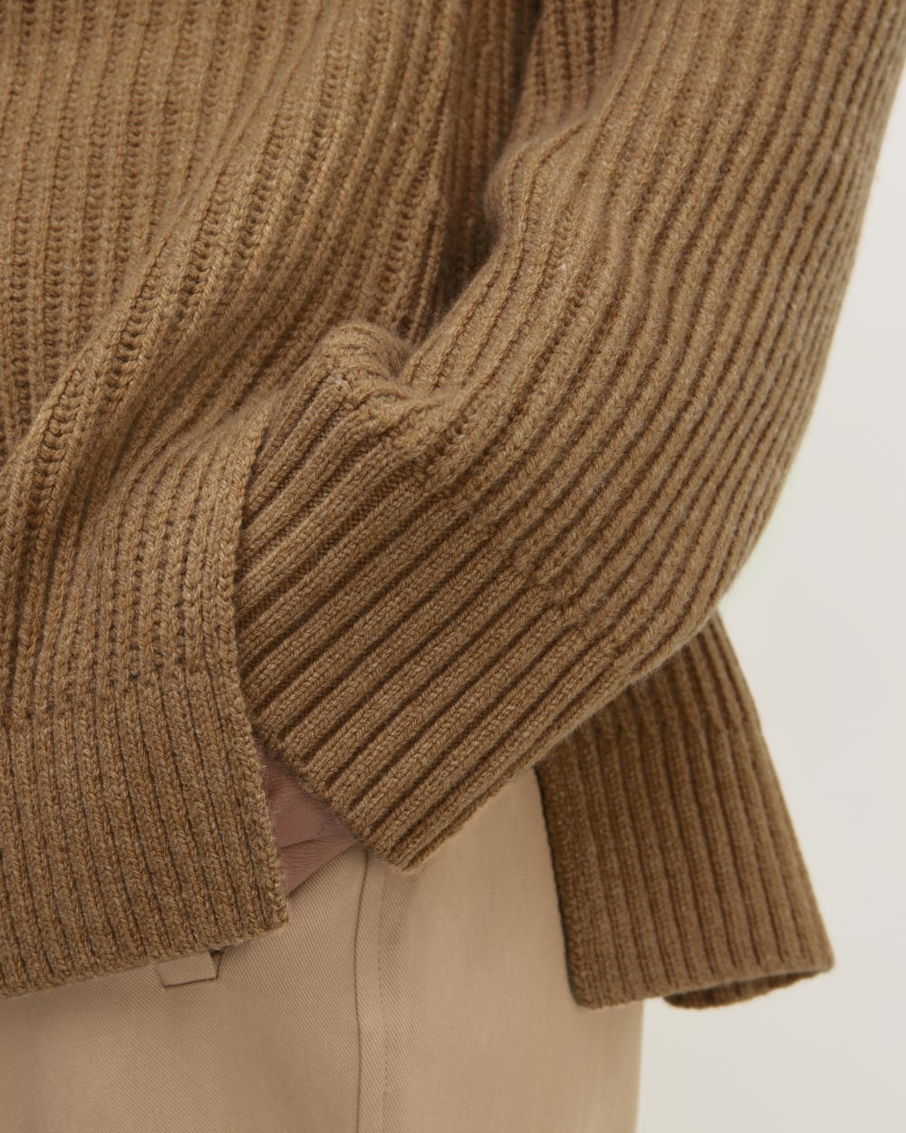 The Oversized Crew in Luxe Merino in Deep Camel — detail view